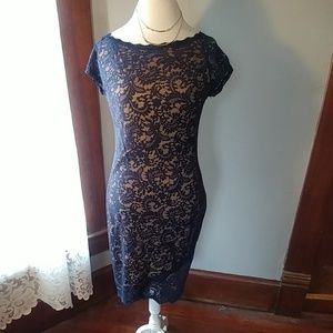 Bisou Bisou navy and nude lace dress